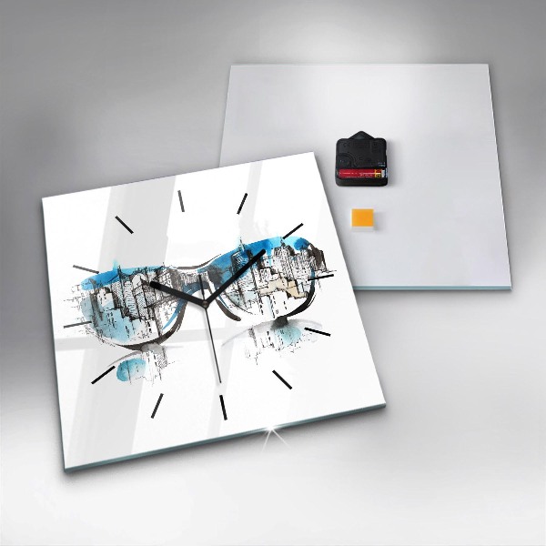 Square wall clock City in glasses
