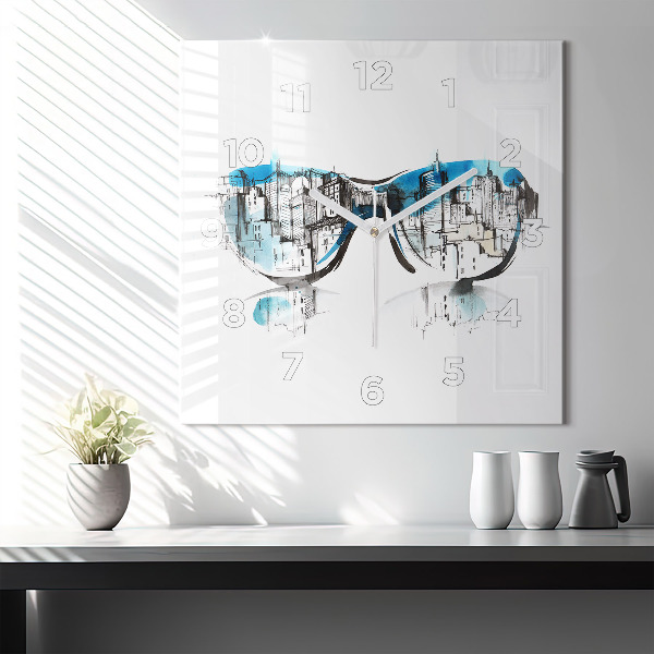 Square wall clock City in glasses