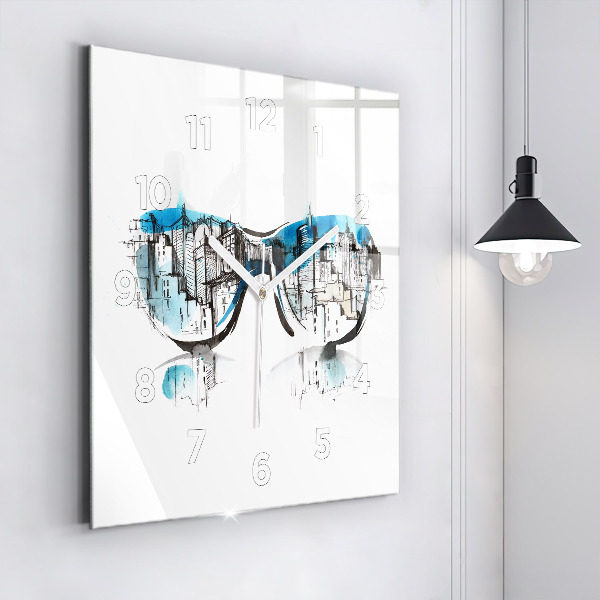 Square wall clock City in glasses