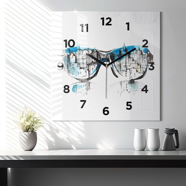 Square wall clock City in glasses