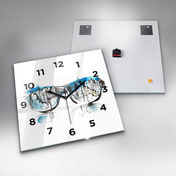 Square wall clock City in glasses