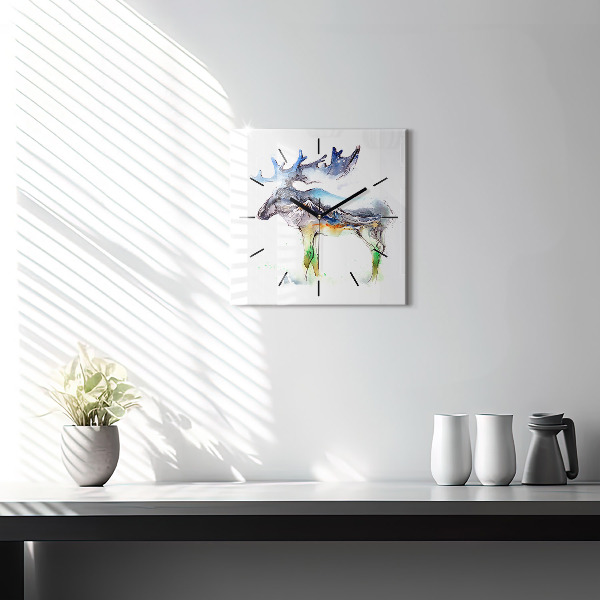 Square wall clock Moose and Mountain Landscape