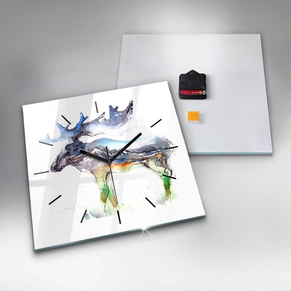 Square wall clock Moose and Mountain Landscape