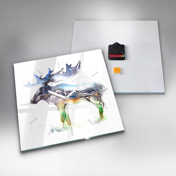 Square wall clock Moose and Mountain Landscape