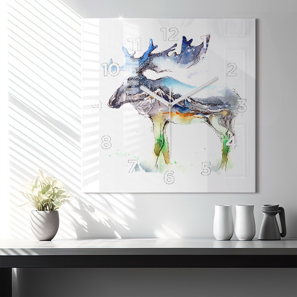 Square wall clock Moose and Mountain Landscape