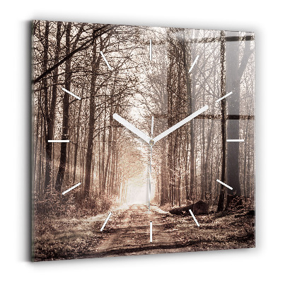 Square wall clock Forest path in sepia
