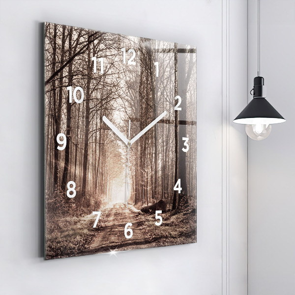 Square wall clock Forest path in sepia