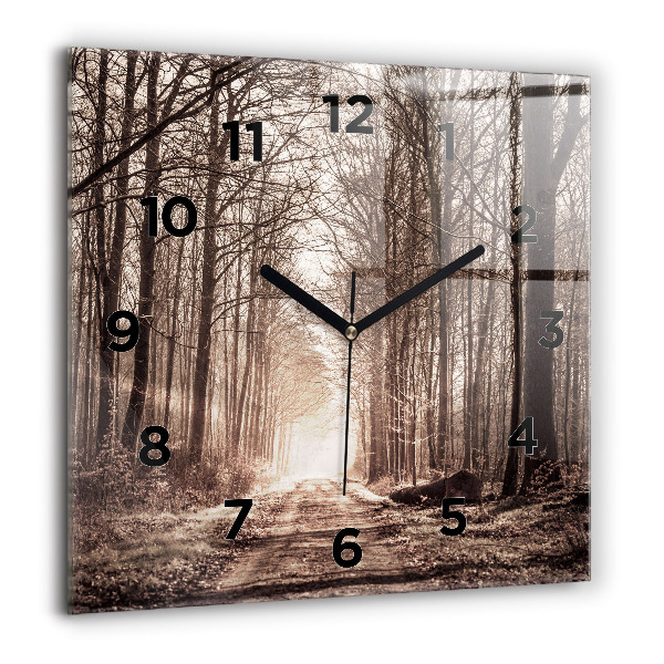 Square wall clock Forest path in sepia