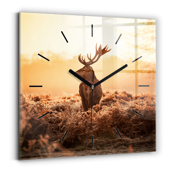 Square wall clock Deer at sunrise