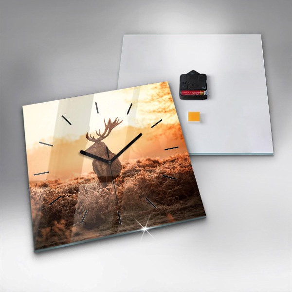 Square wall clock Deer at sunrise