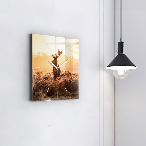 Square wall clock Deer at sunrise