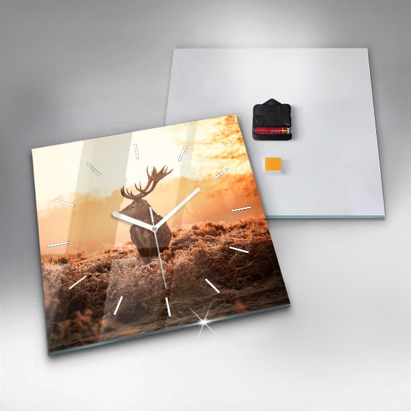 Square wall clock Deer at sunrise