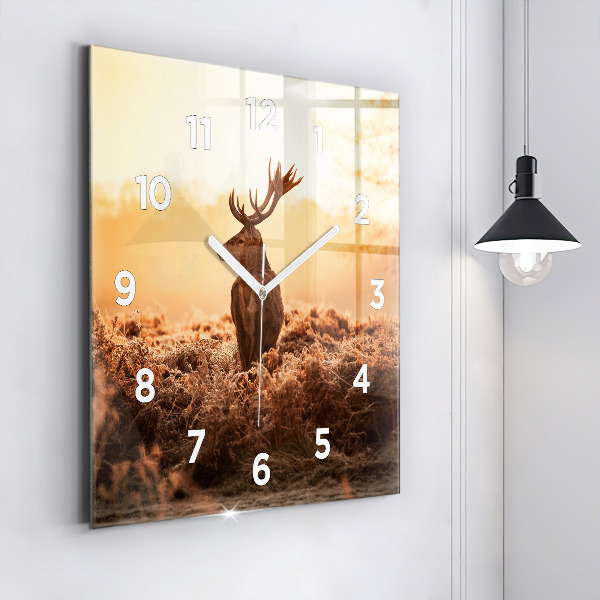 Square wall clock Deer at sunrise