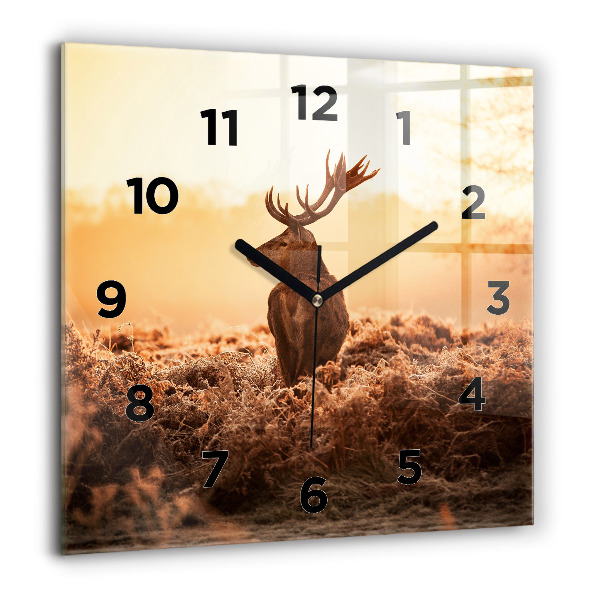 Square wall clock Deer at sunrise