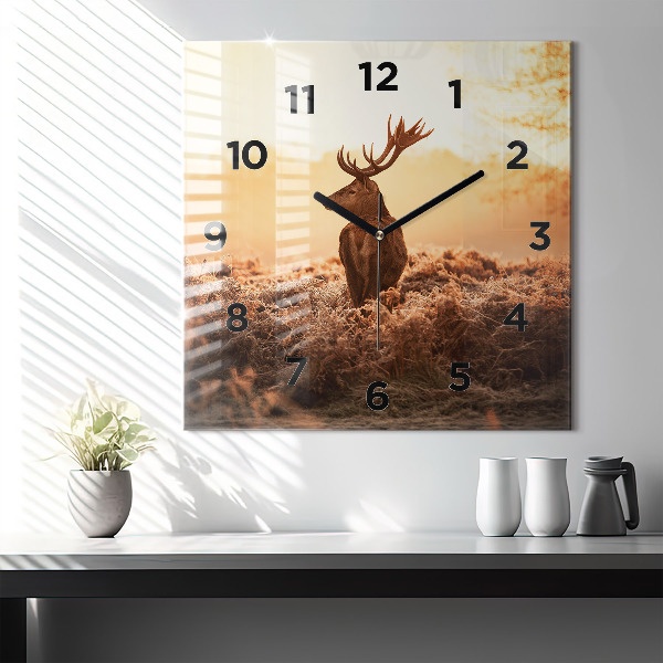Square wall clock Deer at sunrise
