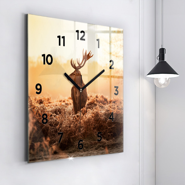 Square wall clock Deer at sunrise