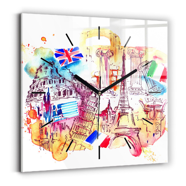 Square wall clock Attractive countries in the world