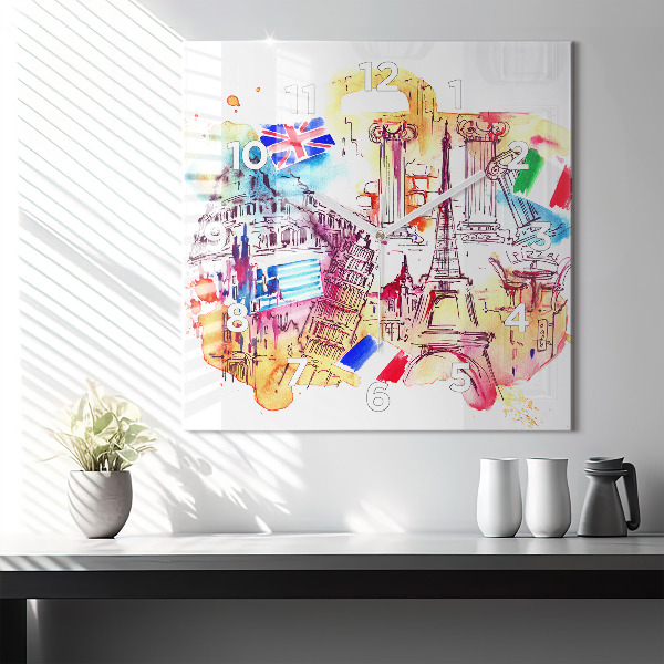 Square wall clock Attractive countries in the world