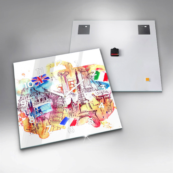 Square wall clock Attractive countries in the world