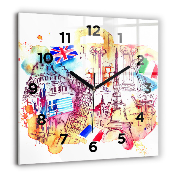 Square wall clock Attractive countries in the world