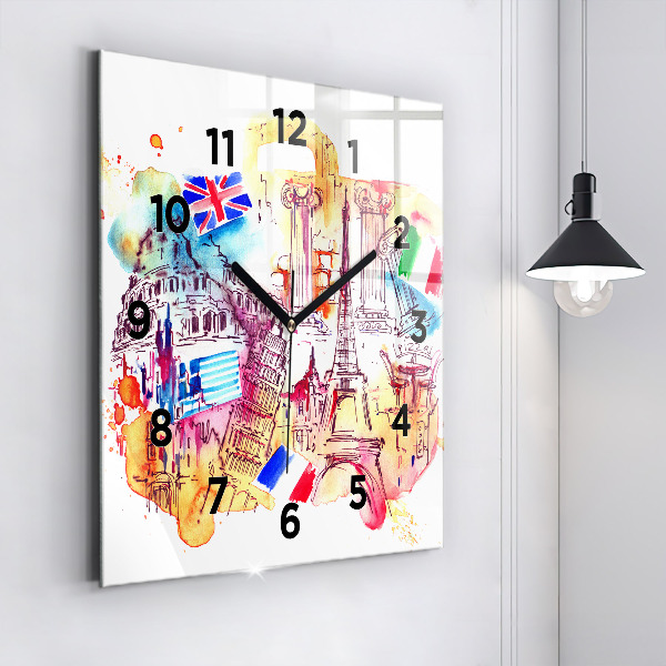 Square wall clock Attractive countries in the world