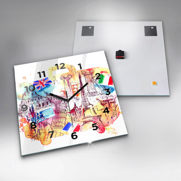 Square wall clock Attractive countries in the world