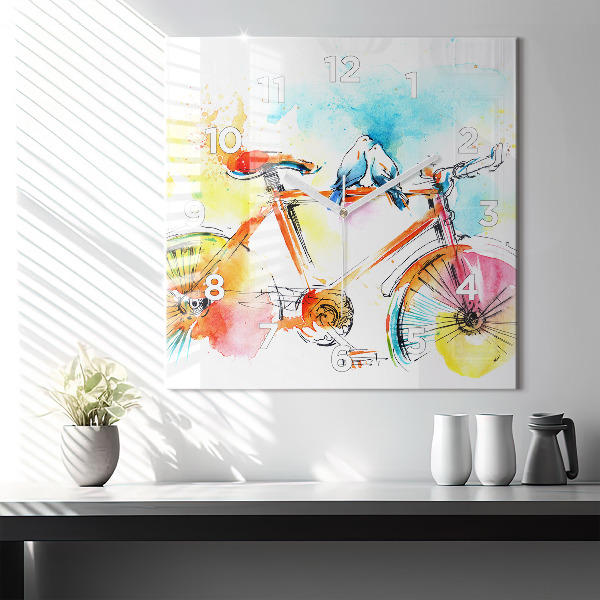 Square wall clock Painted bike