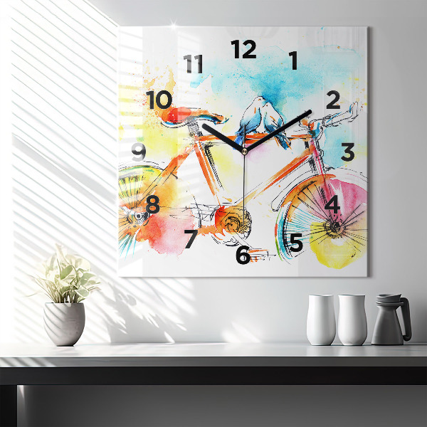 Square wall clock Painted bike