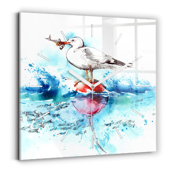 Square wall clock Painted seagull