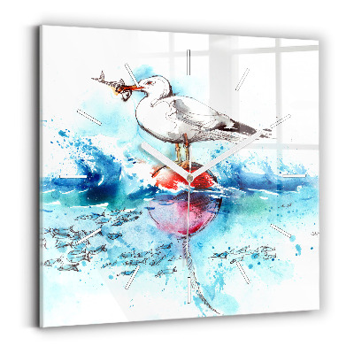 Square wall clock Painted seagull