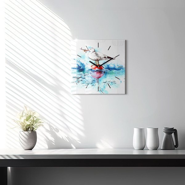 Square wall clock Painted seagull