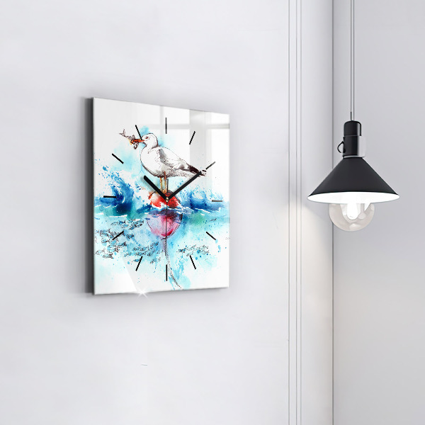 Square wall clock Painted seagull