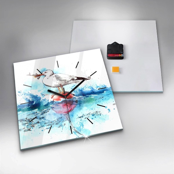 Square wall clock Painted seagull
