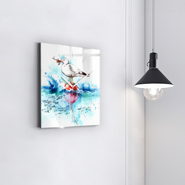 Square wall clock Painted seagull