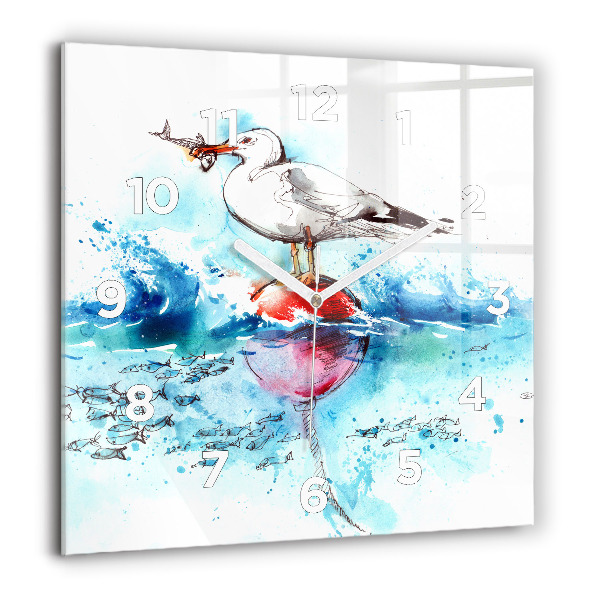 Square wall clock Painted seagull