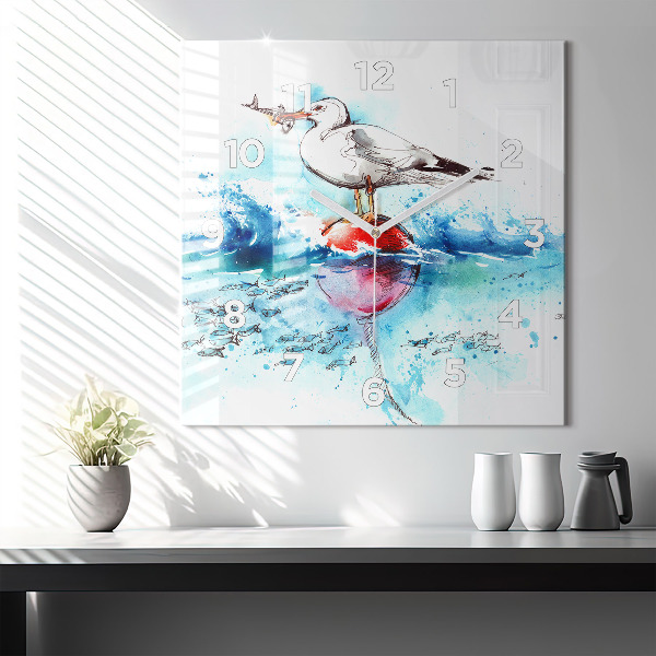 Square wall clock Painted seagull