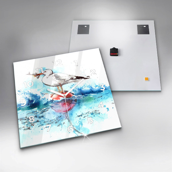 Square wall clock Painted seagull