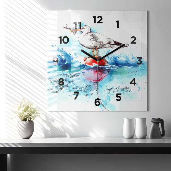 Square wall clock Painted seagull