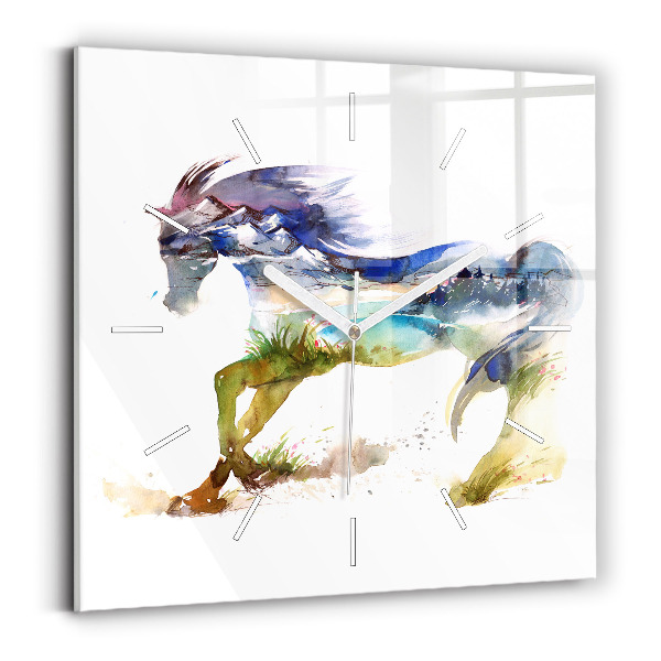 Square wall clock Painted Mountains and Horse