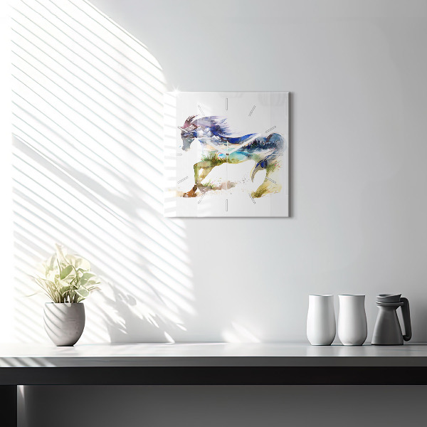 Square wall clock Painted Mountains and Horse