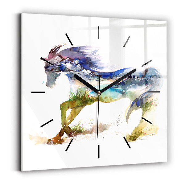 Square wall clock Painted Mountains and Horse