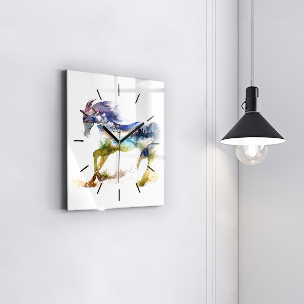 Square wall clock Painted Mountains and Horse