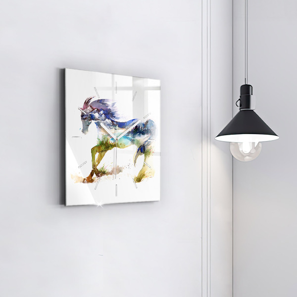 Square wall clock Painted Mountains and Horse