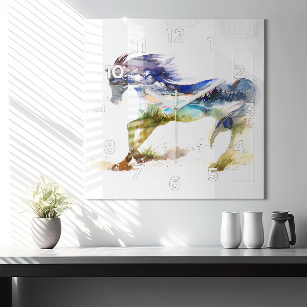Square wall clock Painted Mountains and Horse
