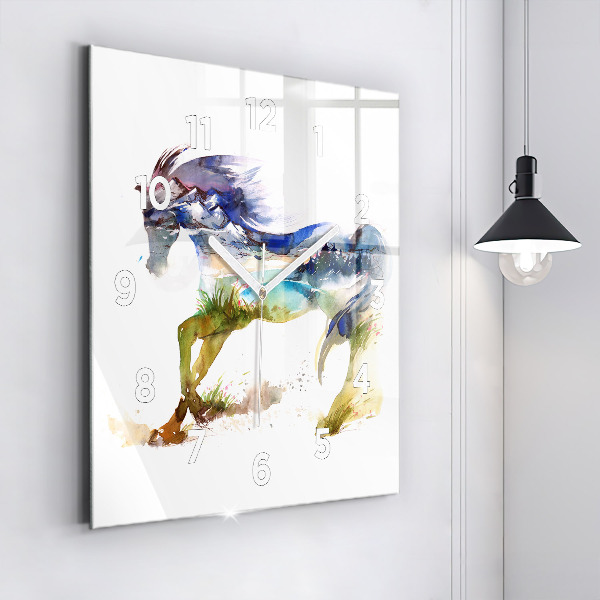 Square wall clock Painted Mountains and Horse