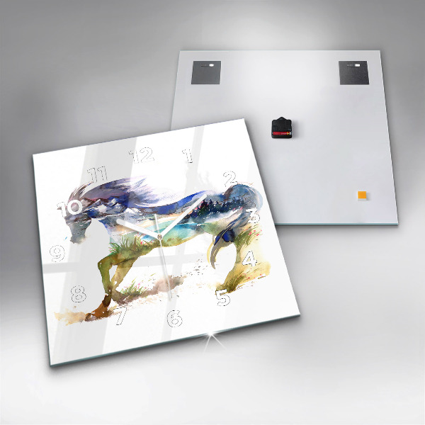 Square wall clock Painted Mountains and Horse