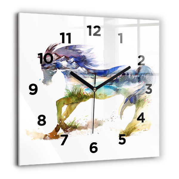 Square wall clock Painted Mountains and Horse