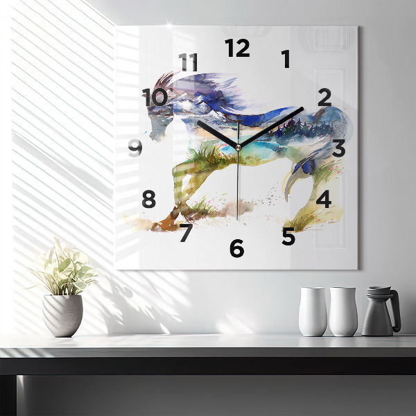 Square wall clock Painted Mountains and Horse