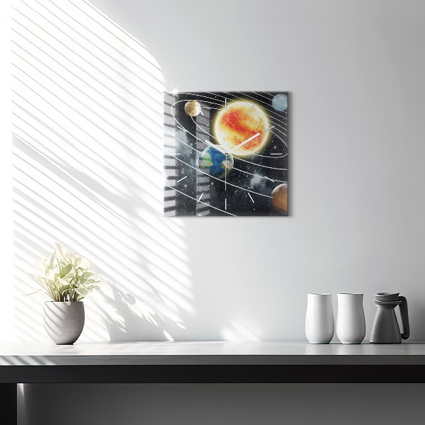 Square wall clock The solar system
