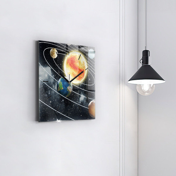 Square wall clock The solar system